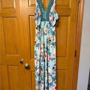 Boston Proper Floral Dress in Light Blue and Coral NWT